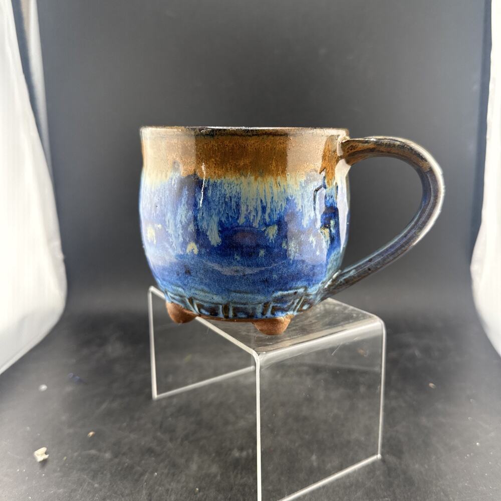 Sherri Jo Adams Mudworks Pottery Mug Handcrafted Ceramic Tripod Footed Cup TX